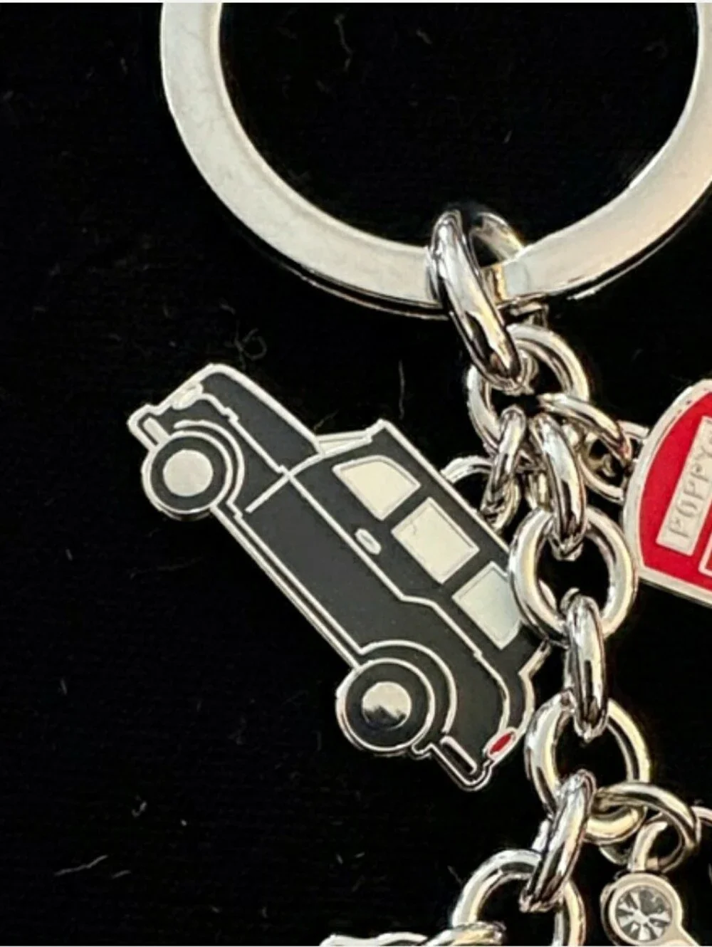 COACH Red, Blue and Silver London Charm Keychain